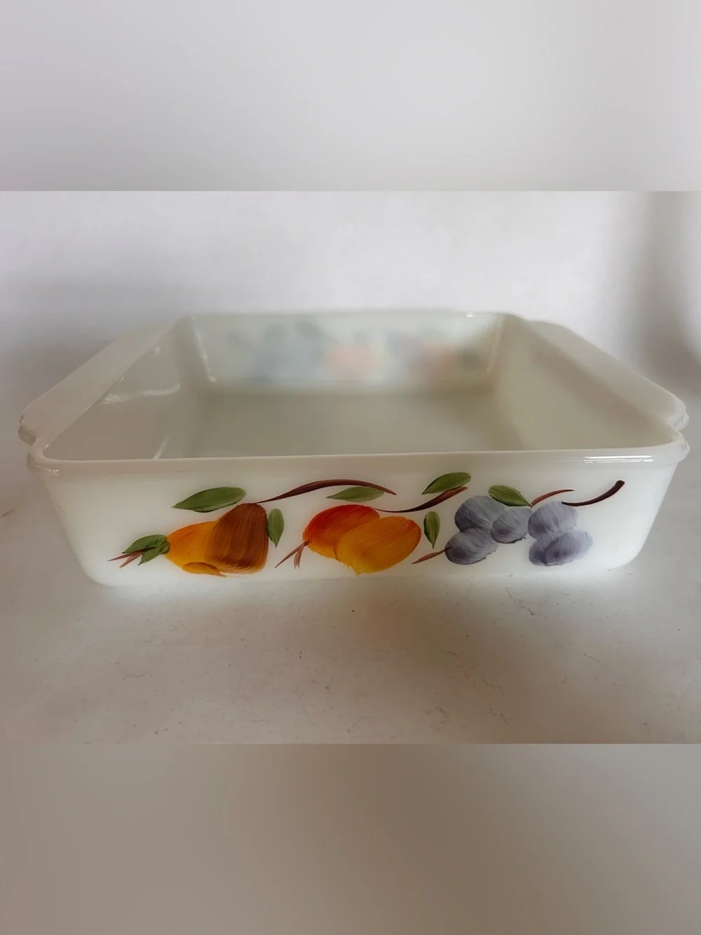 Vintage Anchor Hocking Fire King Gay Fad Fruit Design #452 Square Baking Pan 8
